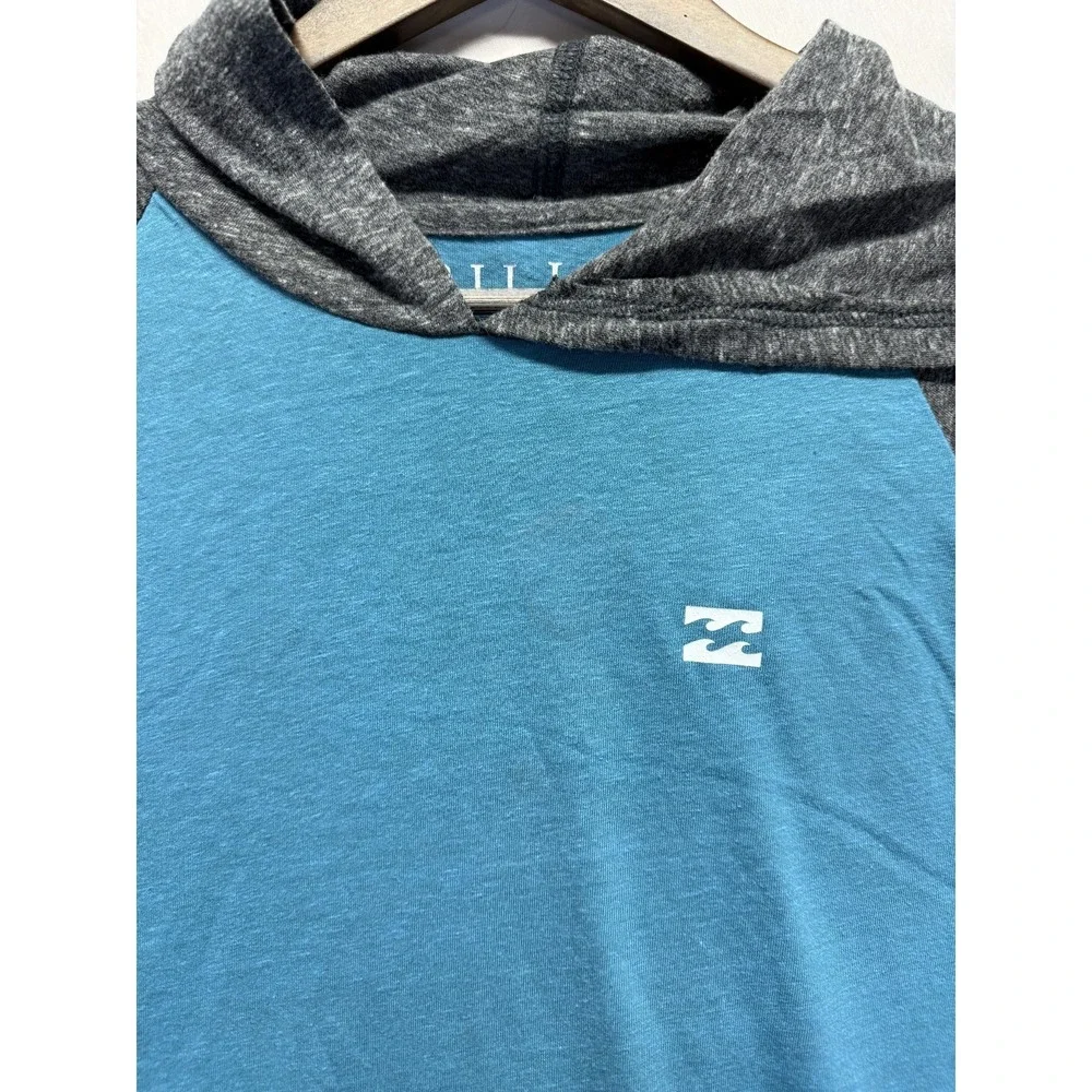 Billabong Hoodie Mens XL Blue Heather‎ Charcoal Gray Colorblock Raglan Sleeve